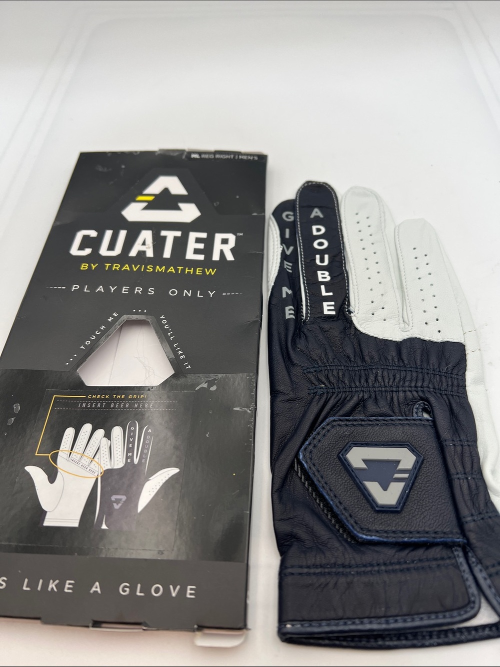 Cuater TravisMathew Golf Glove Double Me RH M/L Blue Nights Leather New